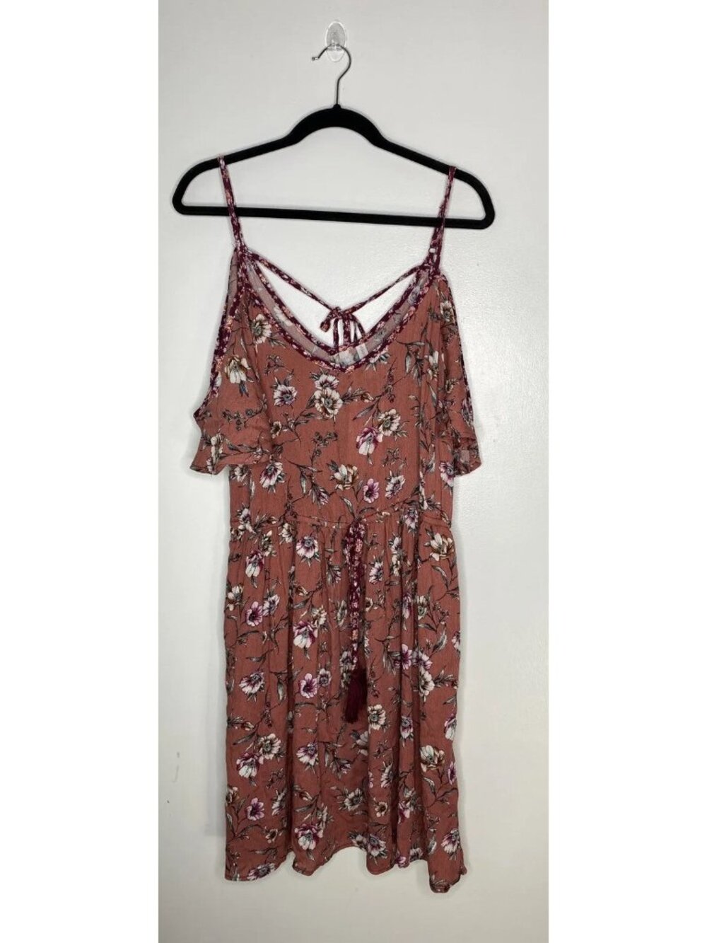 xhilaration Size L Rose Pink Floral Beachy Boho Dress NWT New